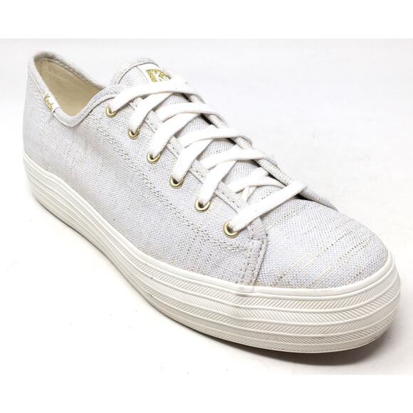 Keds Shoes - Keds Triple Kick Women's Sz 8 Metallic Textile Gold Lace Up Sneaker Tennis Shoes